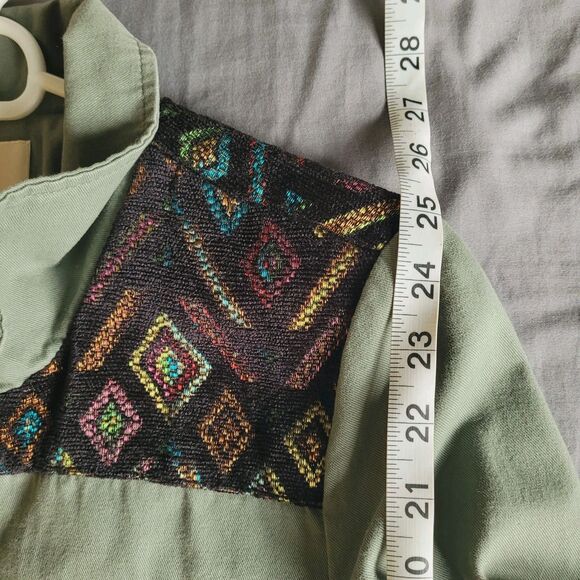 Modcloth Aztec Utility Green Jacket Medium Green Army Pockets Embroidered Boho - Picture 6 of 7